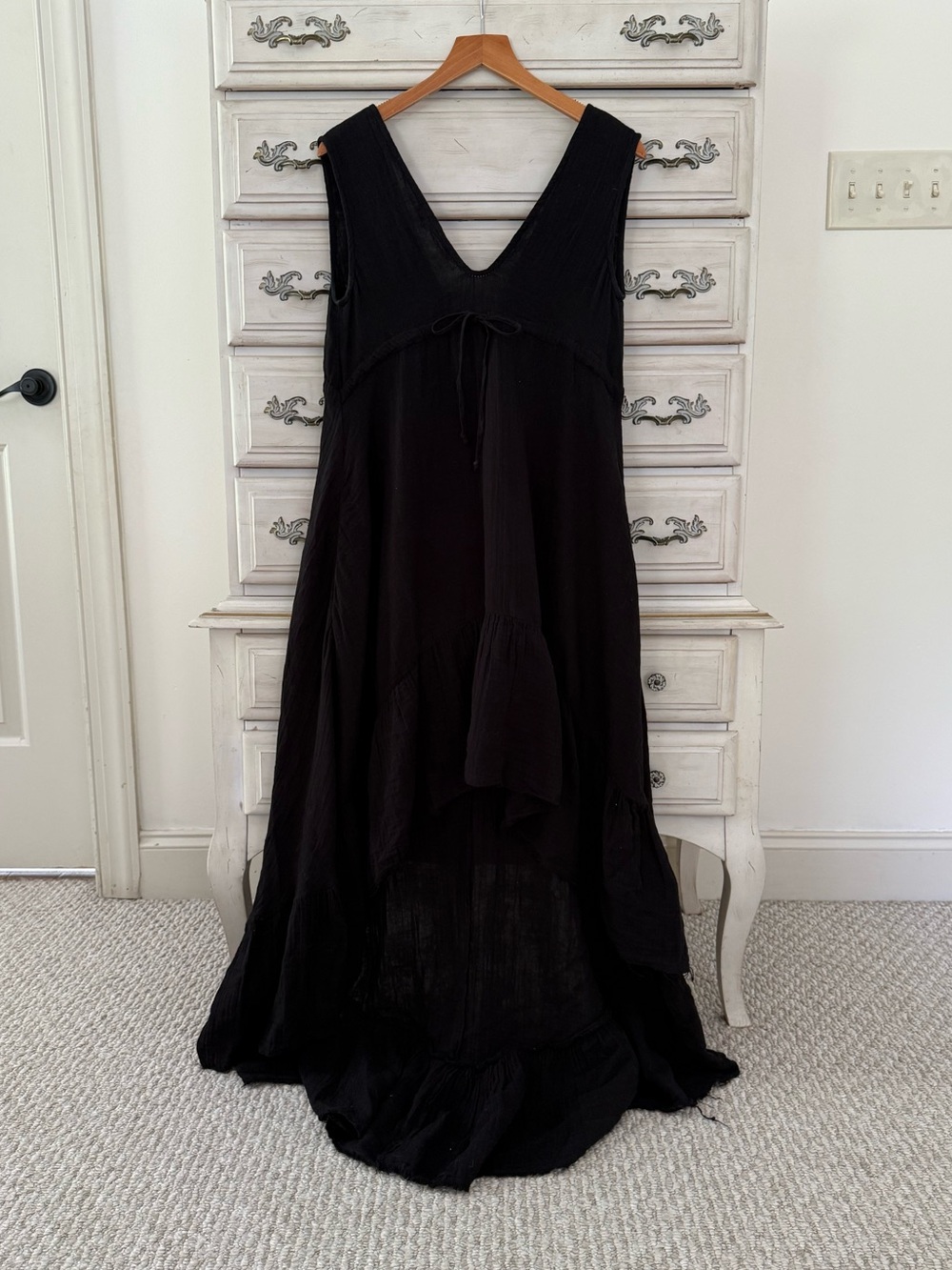 Stark X Black Gauze Cotton Pocketed Midi Dress